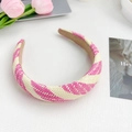 Serre-tête tressé à carreaux rose et blanc avec texture tricotée et doublure - Rose rouge