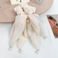Coletero elegante de gasa blanco crema con lazo y delicados dijes de perlas - Beige