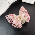 Ink style double layer hollow butterfly hair claw clip with pink floral pattern on cream base - Floral Red / 9cm