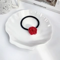 Eleganter Blumen-Haargummi mit roter Acetat-Rose und schwarzem Gummiband für Damen - Rot