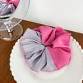Elegante elastico in chiffon a righe rosa e verdi posizionato su un piatto di ceramica - Giunzione A Righe Rosso