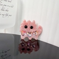 Fermaglio per capelli a gatto in acetato rosa con cristalli a cuore e trama a nuvola - Rosa Floreale
