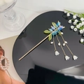Spilla per capelli dorata con mughetto blu elegante e nappe di perle raffinate - Blu