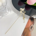 Elegante fermaglio per capelli in oro con fiori di prugno e ciondoli a farfalla - Giada Bianca Strass