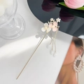 Spilla per capelli con fiori di prugno cinesi, nappe dorate e perle eleganti - Doppio Fiore di Prugno