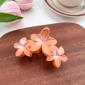 Peach orange gradient flower hair claw clip on wooden tray with tulips background - Orange 9.5cm