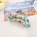 Eleganter Haarklammer aus Acetat in Elfenbein-Marmor mit blauen und lila Farbtupfern - Bofeiya Direktverkauf / Helles Cyan