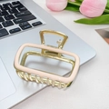 Minimalist square alloy hair claw clip in gold metal with elegant light pink finish - 6.3cm / Milk Coffee