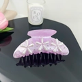 Elegant purple marble acrylic hair claw clip with faux pearls and rhinestone flowers - Bofeiya Direct Sale / Water Pattern Purple 10.5CM