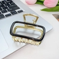 Elegant gold alloy square hair claw clip with black enamel finish for women - 6.3cm / Black