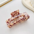 Rectangle hair claw clip with red and white checkered pattern in acetate finish - Retro Large Rectangle 10CM