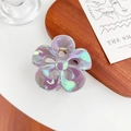 Plumeria shape flower hair claw clip with a holographic electroplated iridescent finish - Purple 7.8cm