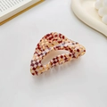 Retro checkered acetate hair claw clip with red yellow and white geometric pattern - Triangle Hollow 9 CM
