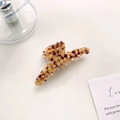 Checkered hair claw clip in red-brown, yellow, and beige with a glossy acetate finish - Hanger 8.5CM
