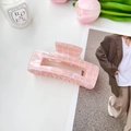 Pince à cheveux rose avec texture quadrillée et effet nacré en PVC pour femme - 10.5cm / Orange