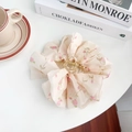Molla per capelli in organza rosa con ricami di rose e dettagli in filo d'oro - 11cm / Giallo