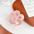Pearlescent pink flower hair claw clip with elegant hollowed-out resin petals - 7.8cm Peach Pink