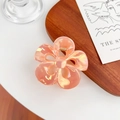 Elegant peach flower hair claw clip with pearlescent finish and gold metal spring - Persimmon Orange 7.8cm