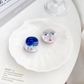 Set van 2 ronde haarklemmen van acetaat met abstract gezicht in paars en blauw - Zon En Maan Gezicht (3.5cm)