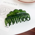 Eleganter dunkelgrüner Haarklammer aus Acetat mit Wellenrand und Doppelzähnen - 8.8cm / Grün