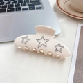 Elegante pinza per capelli color crema con stelle di strass su finitura in acetato - Stella Caffellatte / 10cm