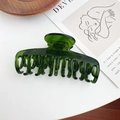 Translucent dark green acetate hair claw clip with double-row teeth for thick hair - Green 8.7CM
