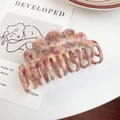 Pink and yellow marble acetate hair claw clip with wave design for elegant women styling - 8.8cm / Floral Pink