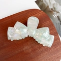 Pearly iridescent cream acetate bow hair claw clip with shell-like texture for women - 11cm / Floral Green