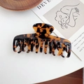Elegant tortoiseshell acetate hair claw clip with double-row teeth for thick hair styling - Coffee Tortoise 8.7CM