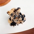 Elegant tortoise shell acetate flower hair claw clip with 3D layered rose petal design - 4.5CM / Tortoiseshell
