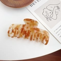 Elegant amber tortoiseshell hair claw clip with glossy finish for thick hair styling - Light Red 8.7CM