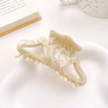 Molla per capelli minimalista in acetato marmorizzato crema con design geometrico vuoto - 9cm / Bianco Sporco