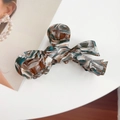 Marbled acetate hair claw clip with large bow design in teal and brown tones - Large / Blue Brown
