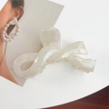 Elegant cream white acetate bow hair claw clip with a glossy pearlescent finish - Large / Mermaid White