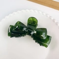 Dark green acetate bow hair claw clip with elegant marble pattern and durable grip - 11cm / Dark Green