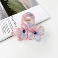 Pince à cheveux fleurie à texture marbrée rose et bleue avec strass pour femme - Bleu Rose