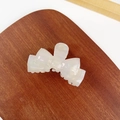 Elegant aurora white acetate bow hair claw clip with pearlescent finish on wood - 7.6CM / Mermaid White