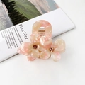 Pince à cheveux fleurie en acétate marbré rose avec strass brillants pour femmes - Rose Pêche