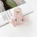 Pince à cheveux rose marbré avec deux fleurs en cristal et ressort doré élégant - Rose Fleuri