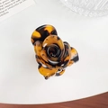 3D rose flower hair claw clip featuring a classic tortoiseshell pattern finish - 3.7cm / Coffee Tortoise Shell