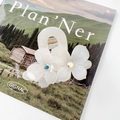 Pince à cheveux élégante en acétate crème avec fleurs ornées de strass brillants - Blanc Sirène