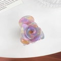 Stereoscopic rose acetate hair claw clip with colorful purple and orange marble texture - 3.7cm / Phantom Purple