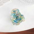 3D rose acetate hair claw clip in sky blue, mint green, and soft pink marble finish - 3.7cm / Lake Blue