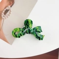 Large acetate hair claw with yellow and green marble bow design for elegant ponytails - Small / Dark Green