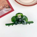 Eleganter smaragdgrüner Schleifen-Haarclip mit lichtdurchlässigem Harz und Goldfeder - Dunkelgrün