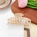 Grande pince à cheveux à damier ivoire et ambre pour chignon et coiffures féminines - Grande (9.7cm) / Style Incurvé / Jaune