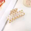Grande pince à cheveux carrée en acétate à damier jaune et blanc pour femmes - Moyenne (7.5cm) / Square Style / Jaune