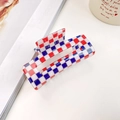 Grande pince à cheveux en acétate avec motif à damier rouge et bleu pour femmes - Moyenne (7.5cm) / Square Style / Rouge et Bleu