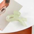 Light green translucent square claw clip with stylish cross bow design hair accessory - Ribbon Green (Bow Style)