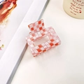 Pince à cheveux carrée à damier rose et orange en résine brillante pour femmes - Petite (5cm) / Square Style / Rose